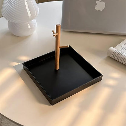 Shinpuru Key Tray & Key Bowl, Jewelry Tray with Wood 3-Tier Hanging Organizer - Multi-Functional Entryway Tray, Perfect for Key Bowl, Ring Holder, Jewelry Dish Organize (Black Square)
