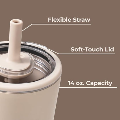 HydroJug Everyday Tumbler 14 oz – Ceramic-Lined Insulated Tumbler with Straw and Soft-Touch Lid, Cup Holder Friendly, Double-Wall Vacuum Insulation, Reusable Travel Cup – Dune