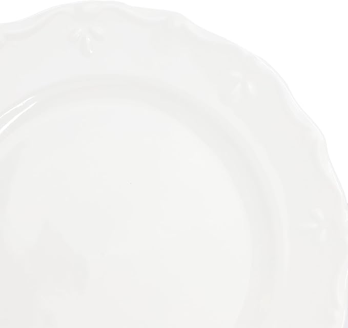 Elama Henryi 6 Piece Embossed Rim Detail Porcelain White Dinner Plate Set - Image 4