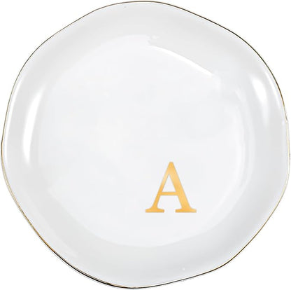ProCase Ceramic Jewelry Tray, Initial Ring Dish Trinket Plate Engagement Gift, Small Personalized Monogram Ring Bowl for Wedding, White Decorative Jewelry Holder for Women Vanity -Letter A