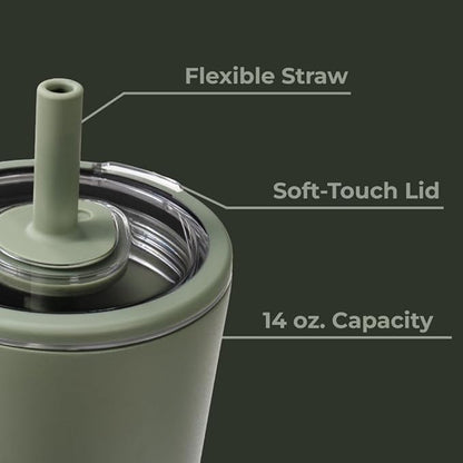 HydroJug Everyday Tumbler 14 oz – Ceramic-Lined Insulated Tumbler with Straw and Soft-Touch Lid, Cup Holder Friendly, Double-Wall Vacuum Insulation, Reusable Travel Cup – Courtyard