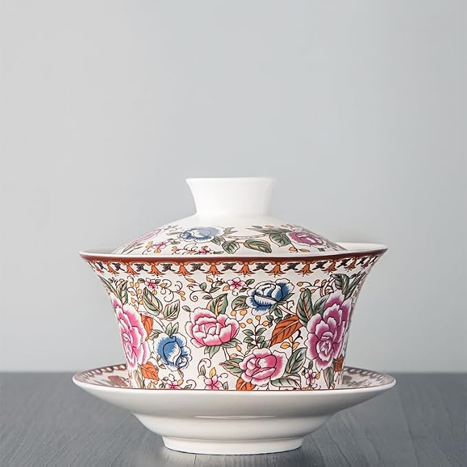 Chinese Gaiwan Tea Cup, Asian Traditional Porcelain Kungfu Handleless Tea Cup - Image 4