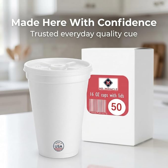 16 OZ Foam Cups With Lids for Hot & Cold Drinks, USA-Made 25-Pack.Ideal - Image 6