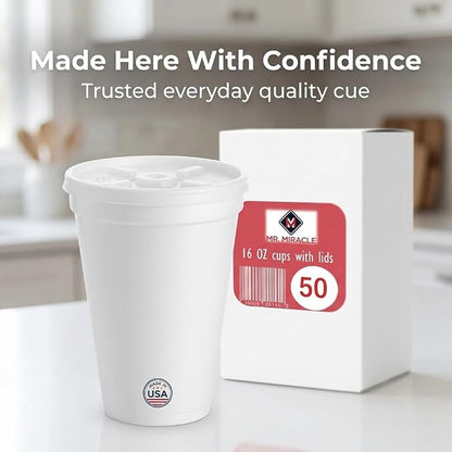 16 OZ Foam Cups With Lids for Hot & Cold Drinks, USA-Made 25-Pack.Ideal - Image 6