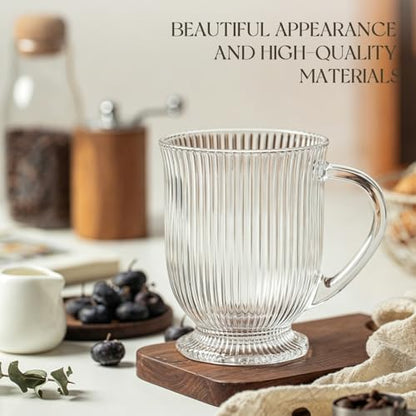 KEMORELA 16oz Ribbed Glass Coffee Mugs Set, Large Glass Mugs - Image 7