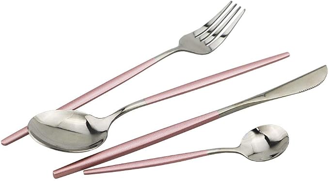 Pink Silver Silverware Set, JASHII 30-Piece Stainless Steel Satin Finish - Image 3