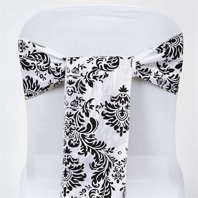 Efavormart 5 Pack | Black/White Taffeta Damask Flocking Chair Tie Bow Sashes by efavormart