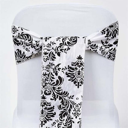 Efavormart 5 Pack | Black/White Taffeta Damask Flocking Chair Tie Bow Sashes by efavormart