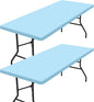 homing 2 Pack Rectangle Table Cloth, Elastic Fitted Fabric Tablecloth Fits for 8 Foot Folding Tables, Washable Table Cover for Picnic, Camping, Indoor & Outdoor (Light Blue, 30" x 96")