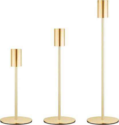 French Gold Candlestick Holders Set of 3, Decor Taper Candle Holder for Wedding, Dinning, Party,Fits 3/4 Inch Thick Candle
