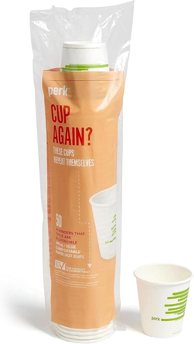 Perk Eco 10 Oz Compostable Paper Hot Cups, Disposable Coffee Cups by Perk