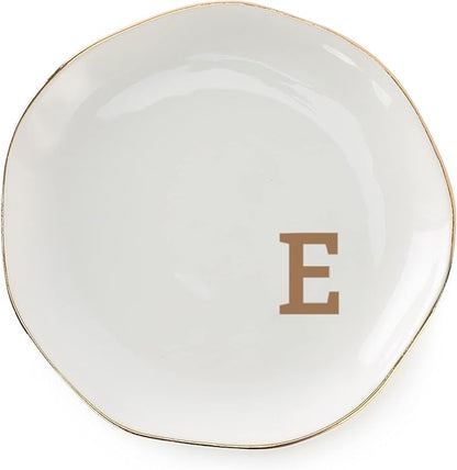 Initials Ring Dish Jewery Tray with Personalized E-Monogrammed Gifts Wedding Engagement for Women Friends sister,Ceramic White