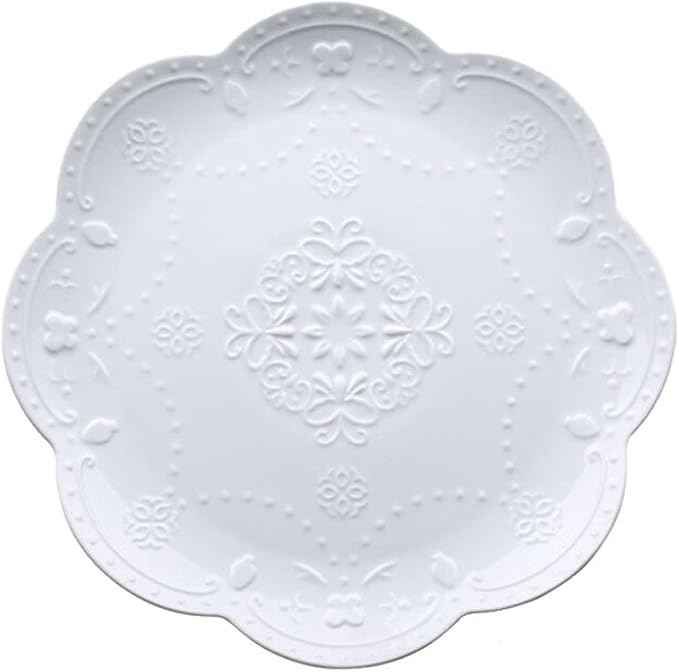 Ceramic Plate, Round Embossed Lace Plate by Eplze