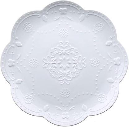 Ceramic Plate, Round Embossed Lace Plate by Eplze