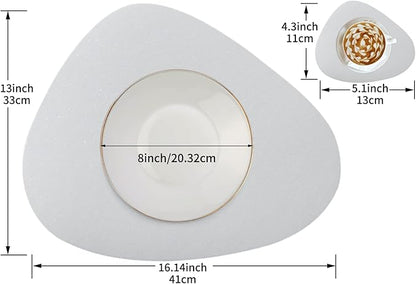 Faux Leather Placemats Set of 2 and Coasters, Heat Resistant Placemats for Round Table, Waterproof Wipeable Washable Dinner Table Mats, Easy to Clean Place Mats Nordic Style, Silver