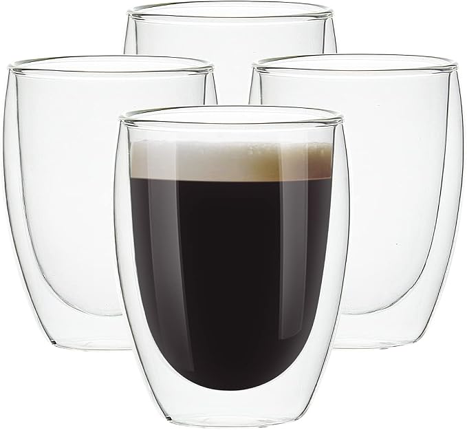 Glass Cups, Double Walled Thermo Espresso Glasses, Insulated Coffee Mugs by UMIZILI