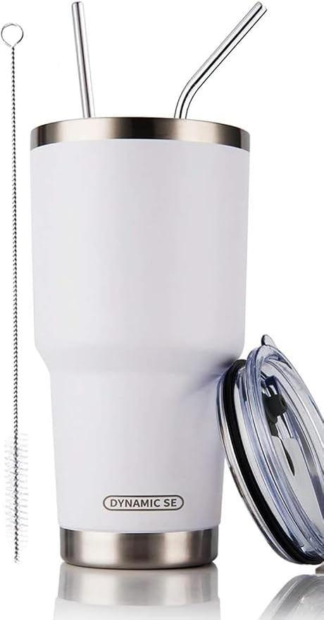 D·S 30oz White Tumbler Double Wall Vacuum Insulated Travel Coffee Mug | Double by D%C2%B7STUMBLER