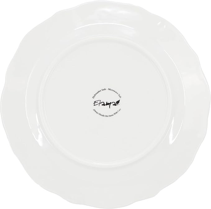 Elama Henryi 6 Piece Embossed Rim Detail Porcelain White 8.75 Inch Salad Plate - Image 3