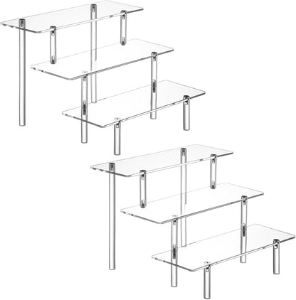 2PCS Acrylic Display Risers, 3 Tier Clear Cupcake Stand Risers, Organizer for Perfume, Funko POP, Food, Tabletop Use