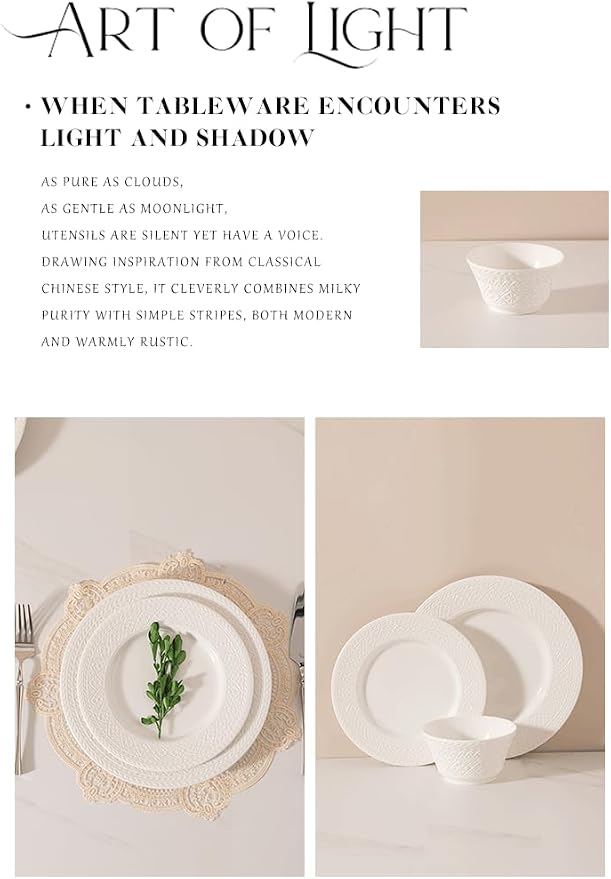 4-piece set, embossed design plate and bowl set, microwave and dishwasher - Image 3