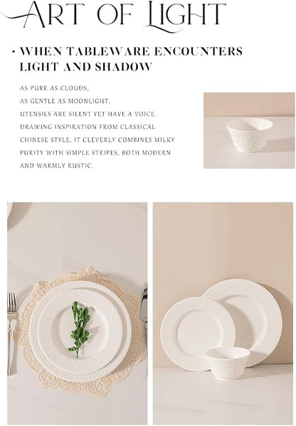 4-piece set, embossed design plate and bowl set, microwave and dishwasher - Image 3