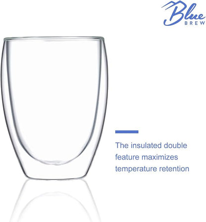 BLUE BREW 12oz Double-Walled Insulated Glass Coffee Cups, Glass Cups - Image 2