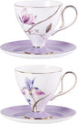 KAMMAK Ceramic Coffee Cups Saucers Set of 2, Porcelain Espresso Cups by KAMMAK
