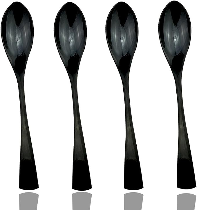 JASHII 18/10 Stainless Steel 4 Piece Mirror Polished Black Dessert Spoon Salad by JASHII