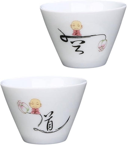 2Pcs Ceramic Tea Cups Retro Style Porcelain Teaware Delicate Handleless Kung Fu by CONGARTENO