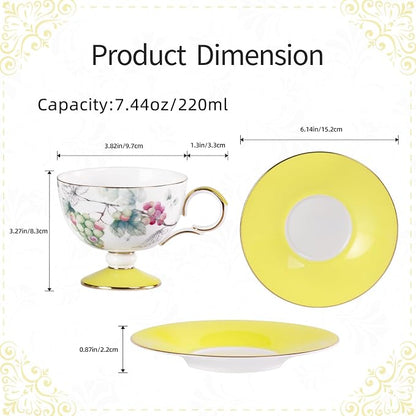 KAMMAK Tea Cups Set of 2, Ceramic Floral Pattern Demitasse Cup | Porcelain - Image 2