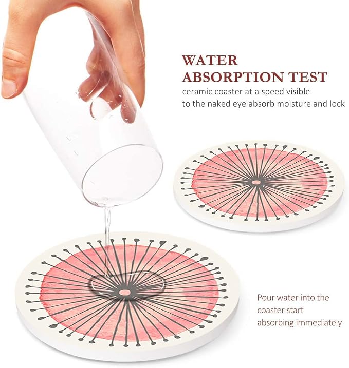 Coasters for Drinks, Ceramic Stone, Flower Circles | Watercolor Doodle - Image 3