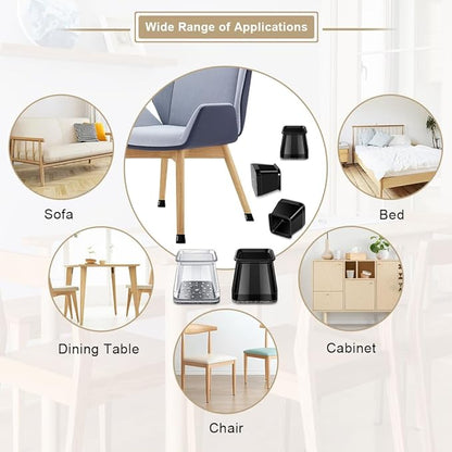 32 Pcs Square Chair Leg Protectors for Hardwood Floors,Felt Furniture Floor Protectors with Silicone Caps, Large Size (Fits Chair Legs with Side Length: 1-1/16'' to 1-5/8'')