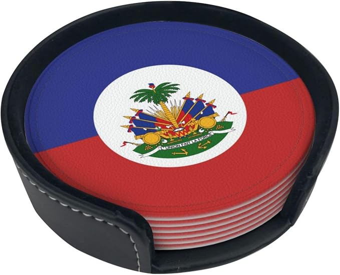 6 Pack Haiti Flag Leather Coaster - Image 2