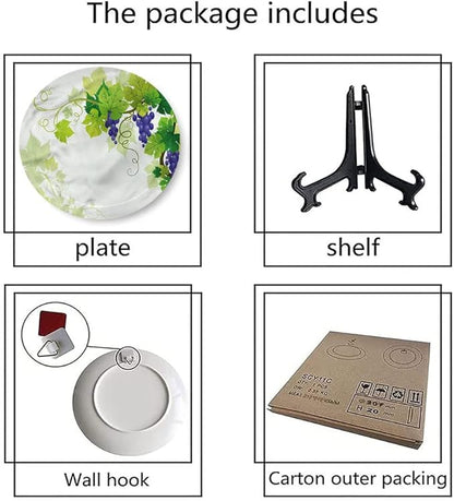Ceramic Plates, Vine Decorative Ceramic Plates, Grapes with Fresh Foliage, 7 Inch, for Dining, Parties, Wedding, Multicolor