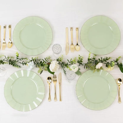 Efavormart 10 Pack | Sage Green 11" Round Plastic Dinner Plates, Disposable - Image 8