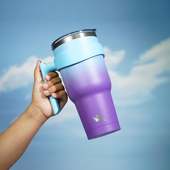 Konokyo 30 oz Tumbler with Handle and Straw, Insulated Travel Mug | Ocean - Image 5