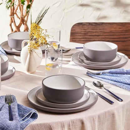 Karaca Riley 18-Piece Stoneware Plates and Bowls Set - Kitchen Dinnerware Sets for 6 - Grey Elegant Design Dish Set for Family Meals and Entertaining & Dishwasher Safe
