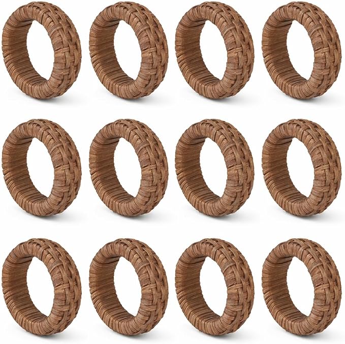 Cane Napkin Rings, Dark Brown, lacquered finish, 2.25x2.25x0.5 in, holds cloth by CLEENTABLE