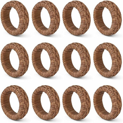 Cane Napkin Rings, Dark Brown, lacquered finish, 2.25x2.25x0.5 in, holds cloth by CLEENTABLE