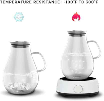 Glass Pitcher With Lid, 2.5 Liter 85 oz Glass Water Pitcher For Fridge, 0.66 Gallon Pitchers With Handle And Lid, Tea Jug Carafe Jar For Hot/Iced Water Milk Juice Coffee Fruit