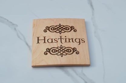 Personalized Wooden Coasters with Monogram, Wedding Date Engraved, Family Name- Choice of Wood (Celtic Name)