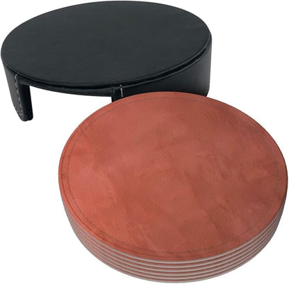 6 Pcs Burnt Orange Leather Coasters - Image 4