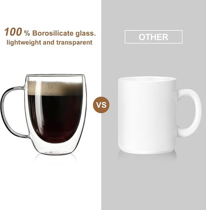Aurzen 2 Pack Double Walled Glass Coffee Mugs - Image 3