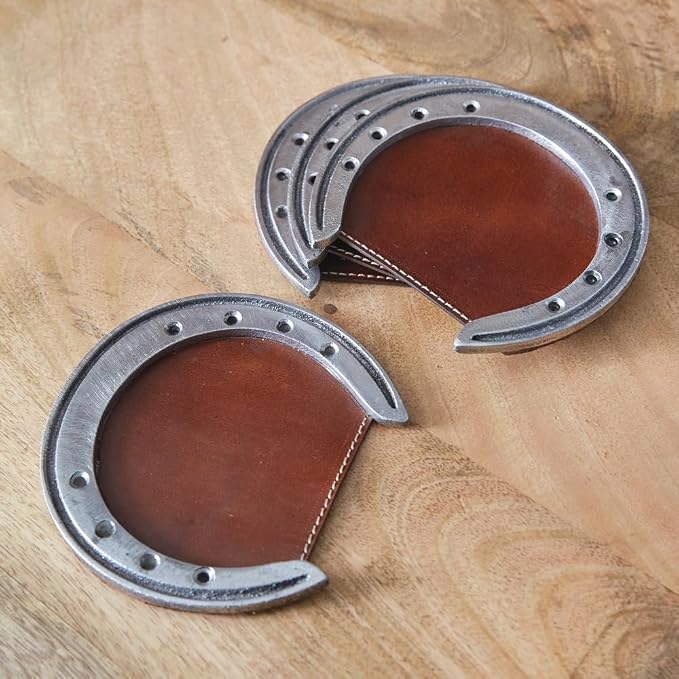 CTW Home Set of Four Leather Horseshoe Coasters - Image 2