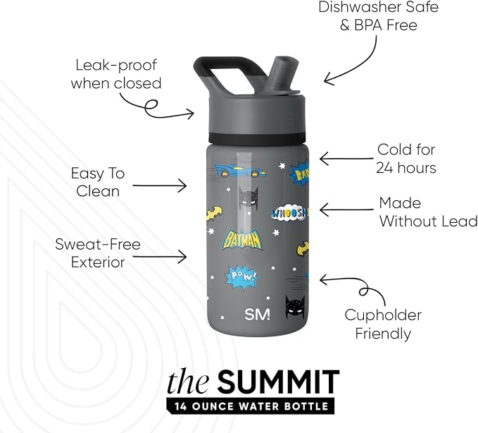 Simple Modern Batman Kids Water Bottle & Toddler Cup | 14oz | Insulated - Image 3
