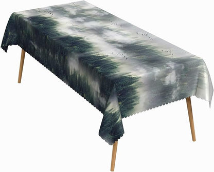 54x78 Inch Nature Rectangular Tablecloth Bird Fog Pine Tree Dreamland Table Cloth Waterproof Durable Table Cover for Holiday Picnic Outdoor BBQ Decor