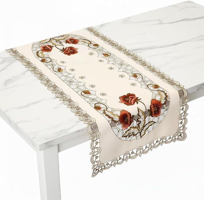 Arzoe Vintage European Flower Lace Table Runner Elegant Runners Cabinet Dining by Arzoe