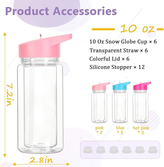 6 Pack 10 Oz Plastic Snow Globe Tumbler - Image 6