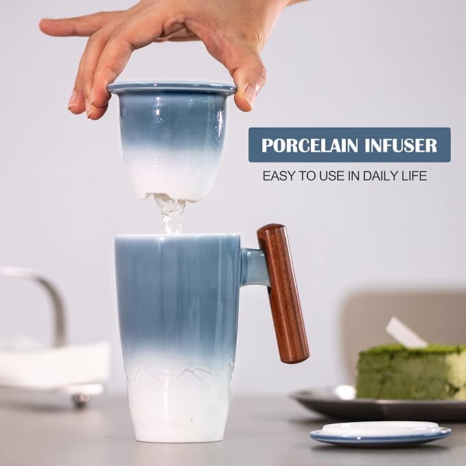 suyika Tomotime Tea Cup with Infuser and Lid 400ml Ceramic Tea Mugs Smooth - Image 2