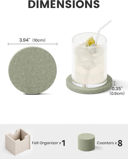 Fluxynara Felt Coasters with Holder, Sage | Round Felt Coasters, Heat-Resistant - Image 2